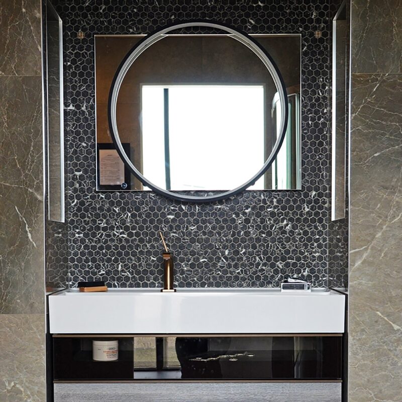 Black hexagon mosaic wall tiles