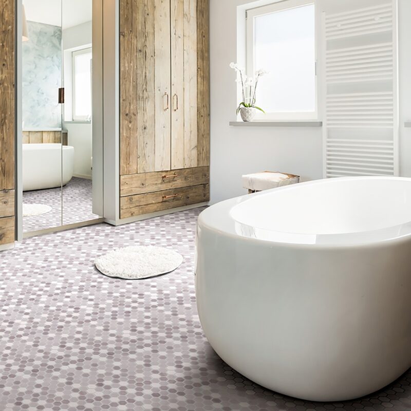 Grey and white glass hexagon flooring tile