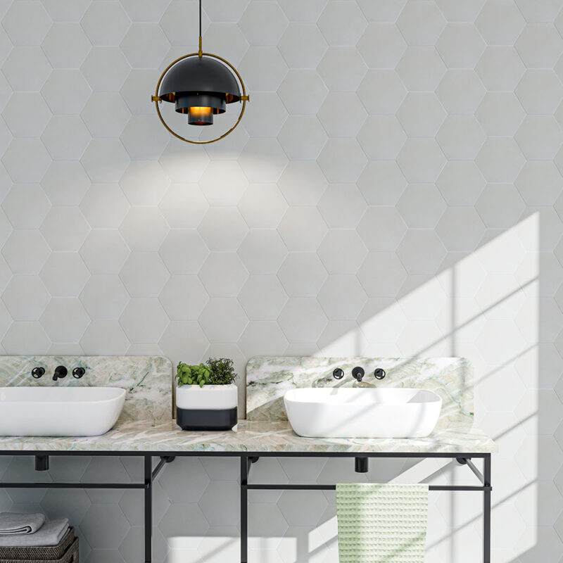 White large hexagon cement bathroom wall tiles