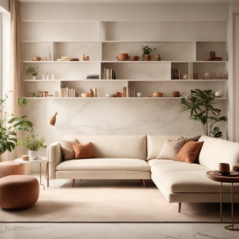 white porcelain tiles living room
