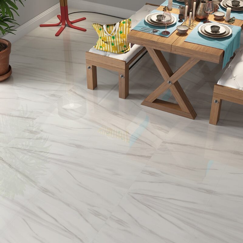 white marble look porcelain floor tile