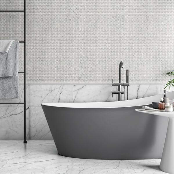 Italian carrara marble tile on a bathroom floor