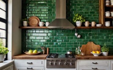 green subway tile backsplash