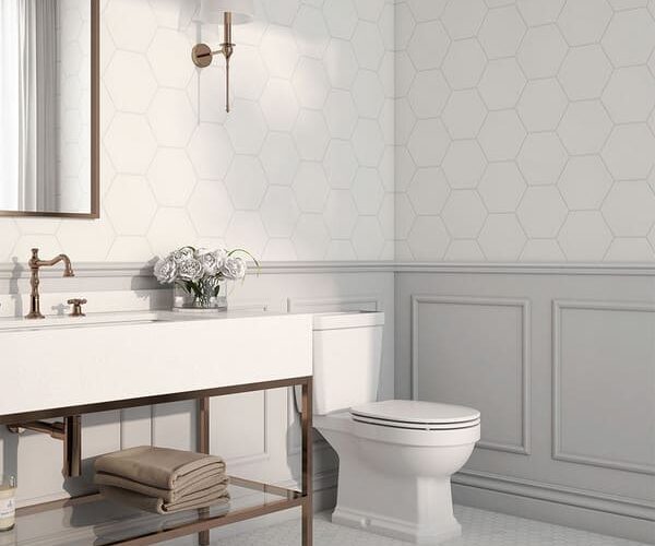 white hexagon tile bathroom