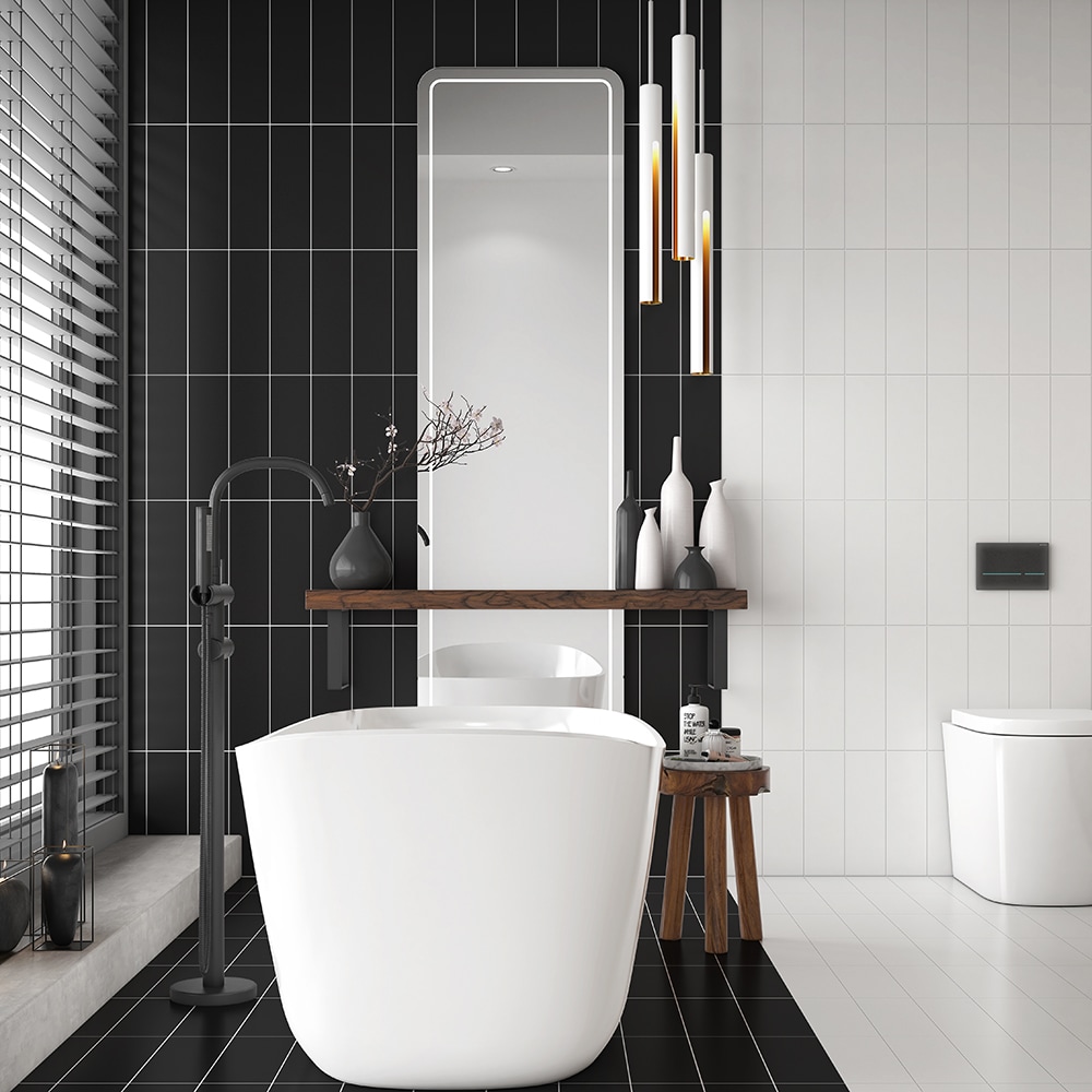 black ceramic subway tile shower