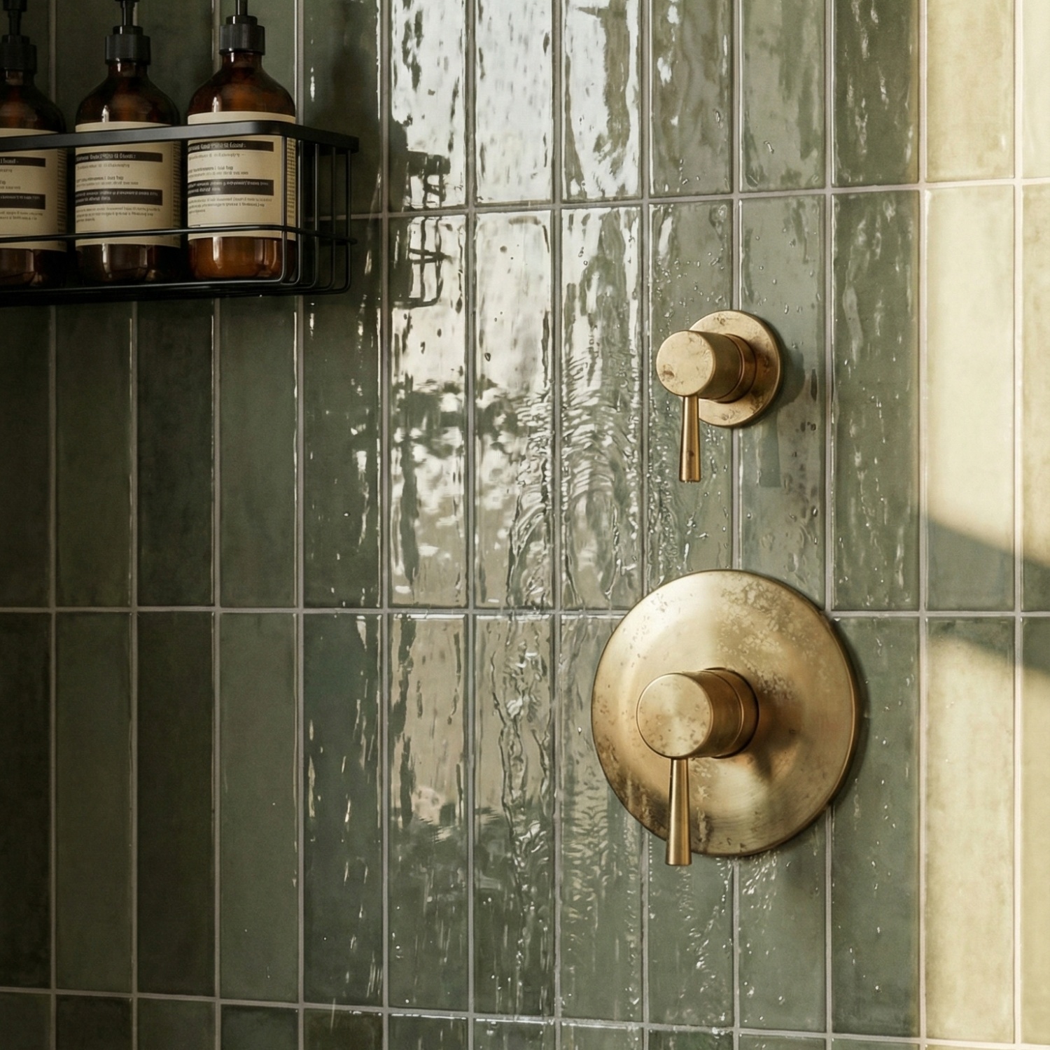 forest green subway shower tile