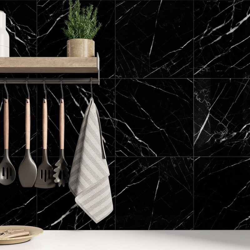 black kitchen backsplash