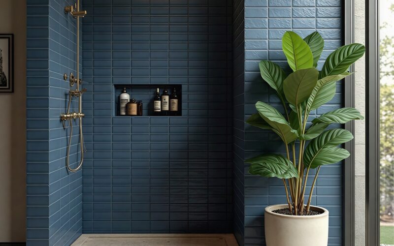 blue shower tile