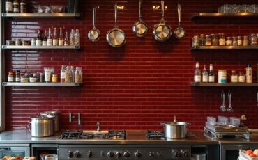 red backsplash tile