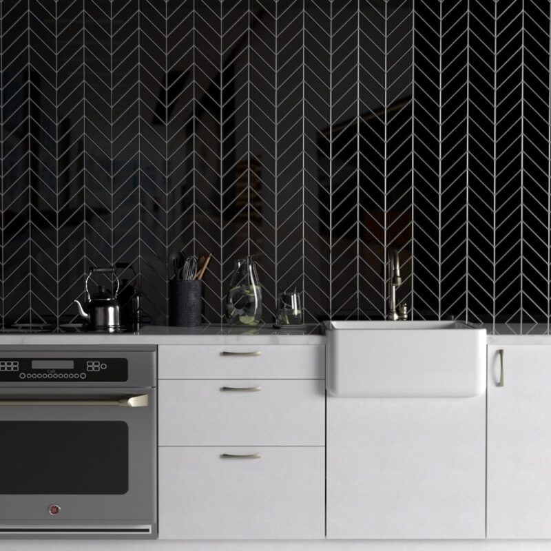 black backsplash tile
