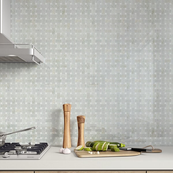 basket weave tile as green tile backsplash