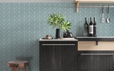 green chevron tile backsplash