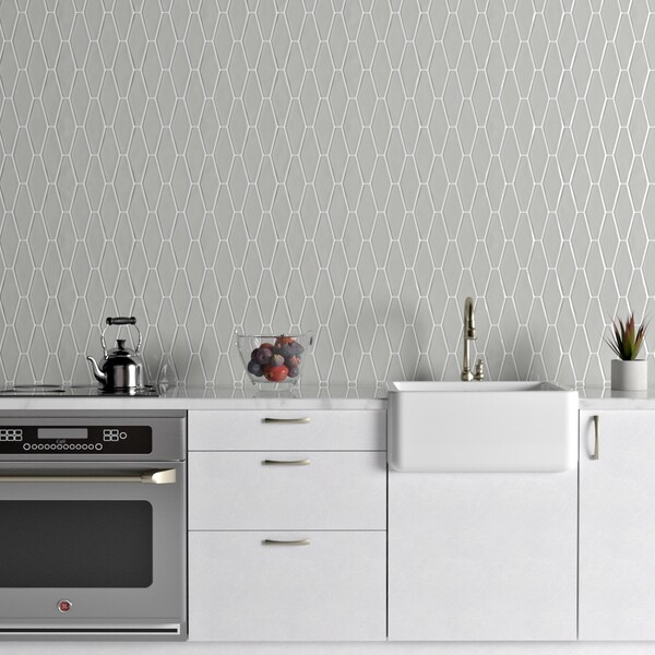 green hexagon tile backsplash