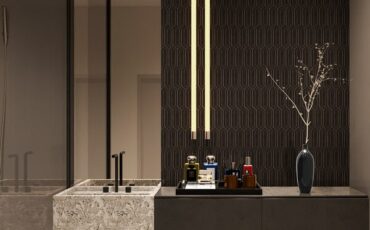 picket tile on bathroom accent wall