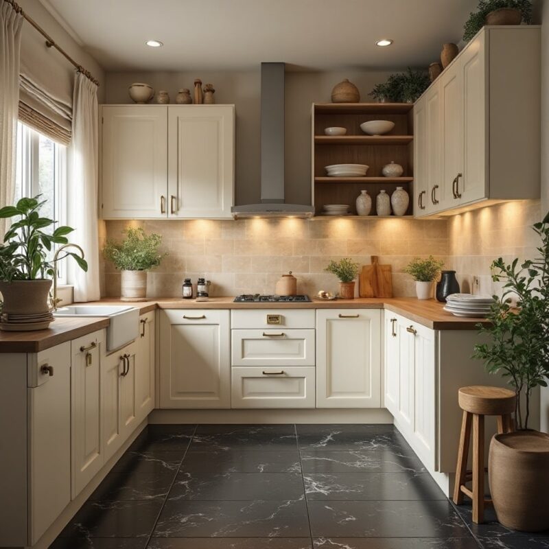 black and beige kitchen