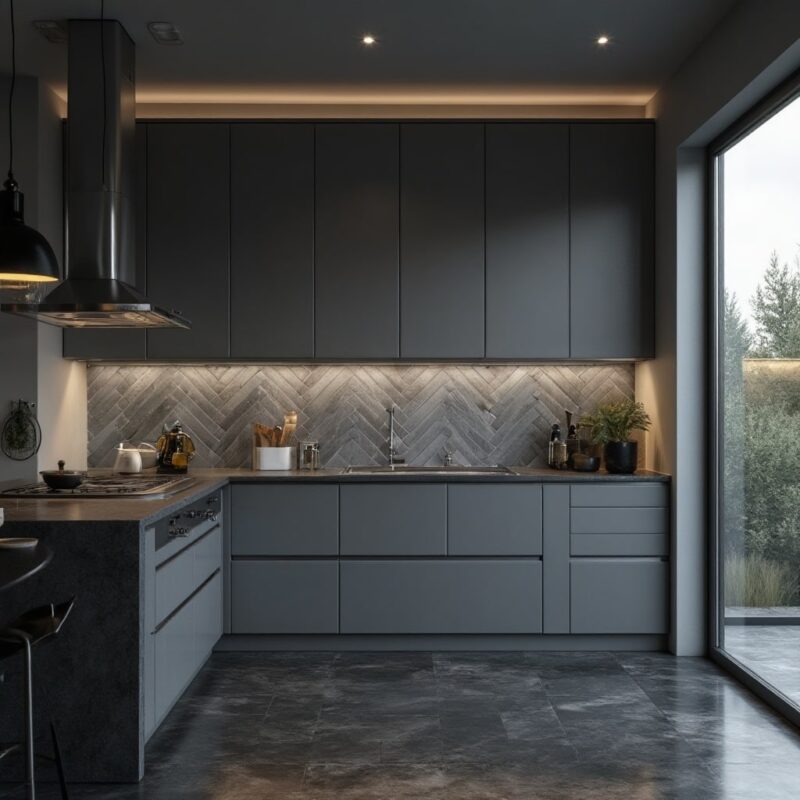 black and grey kitchen