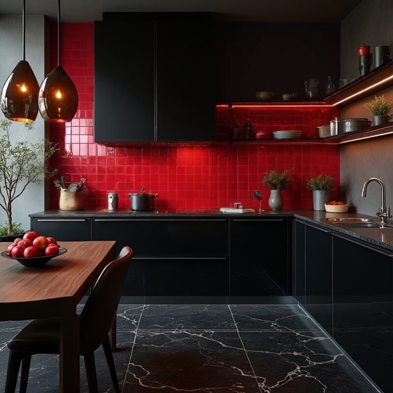 black and red kitchen