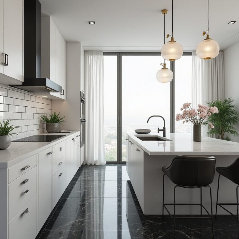 black and white kitchen