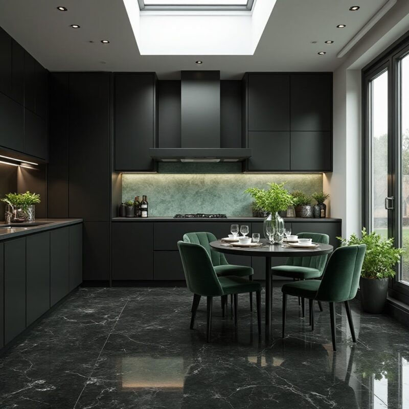 green and black kitchen