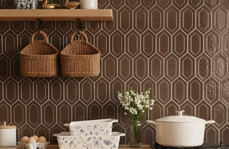 brown picket backsplash