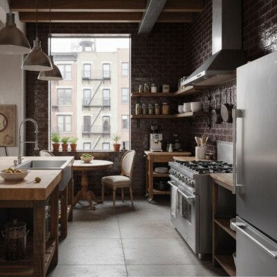 brown brick tile backsplash