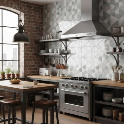 ligt gray diamond backsplash tile