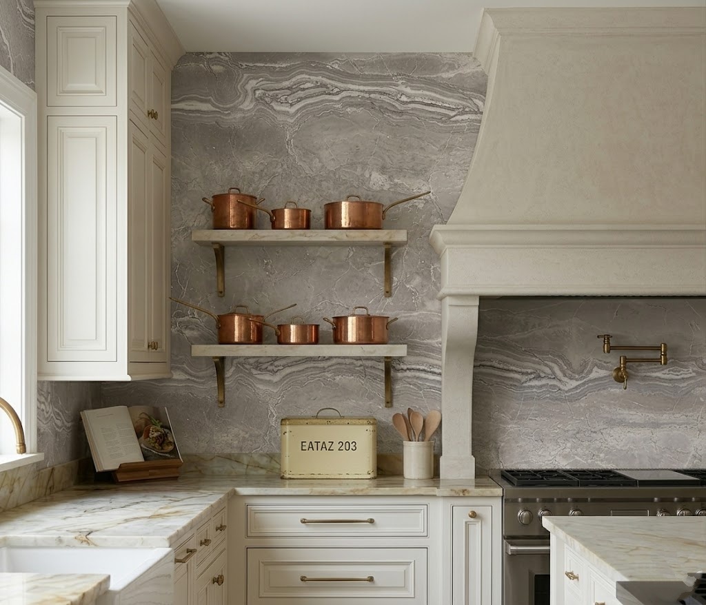 Greige Polished Marble Look Porcelain Tile