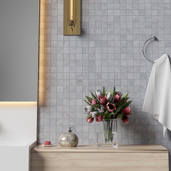 White light honed marble mosiac