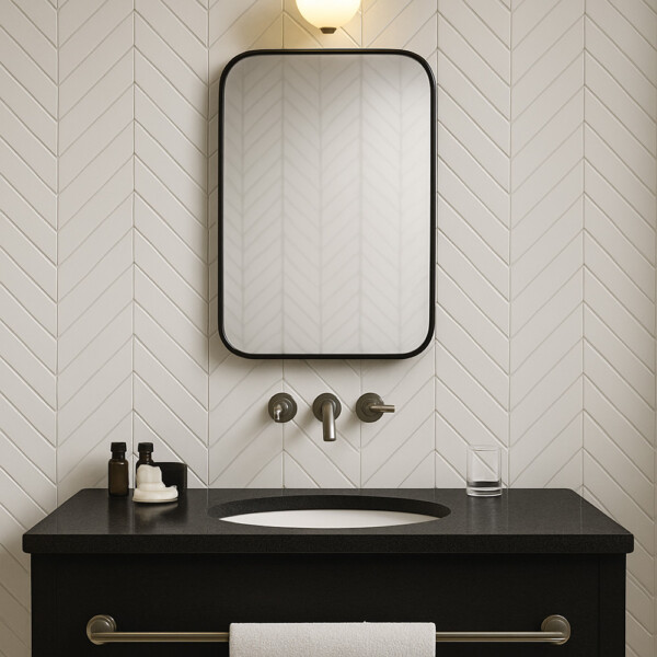 White glossy chevron ceramic tile