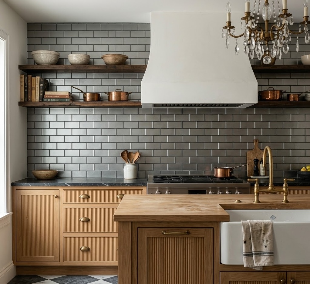 gray metallic subway glass tile