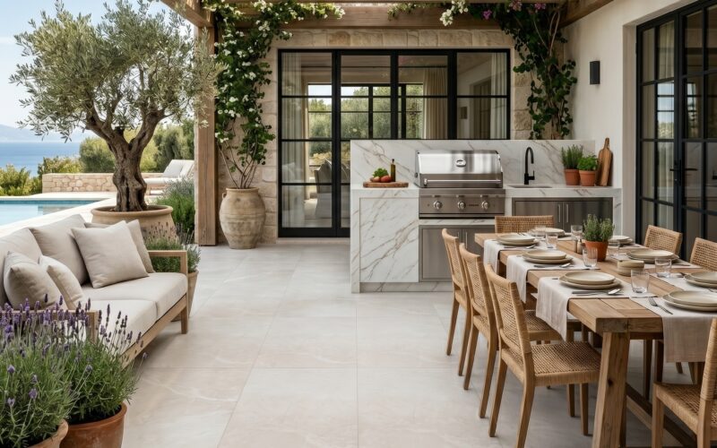 marble pavers for outdoor kitchen flooring