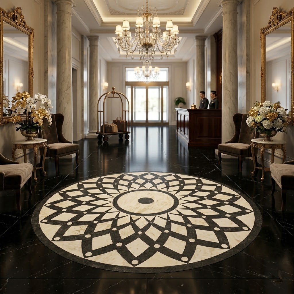 marble medallion flooring for hotel entryway projects