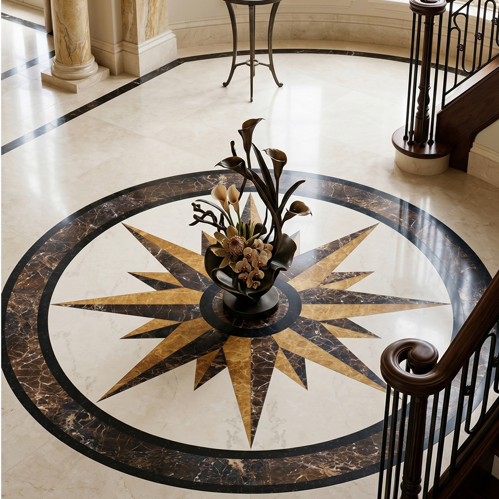 aluminum backed compass marble floor medallion tile