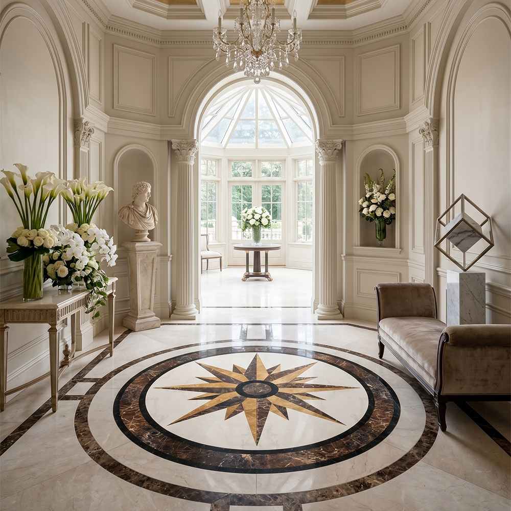 compass marble medallion entryway design in luxury interiors