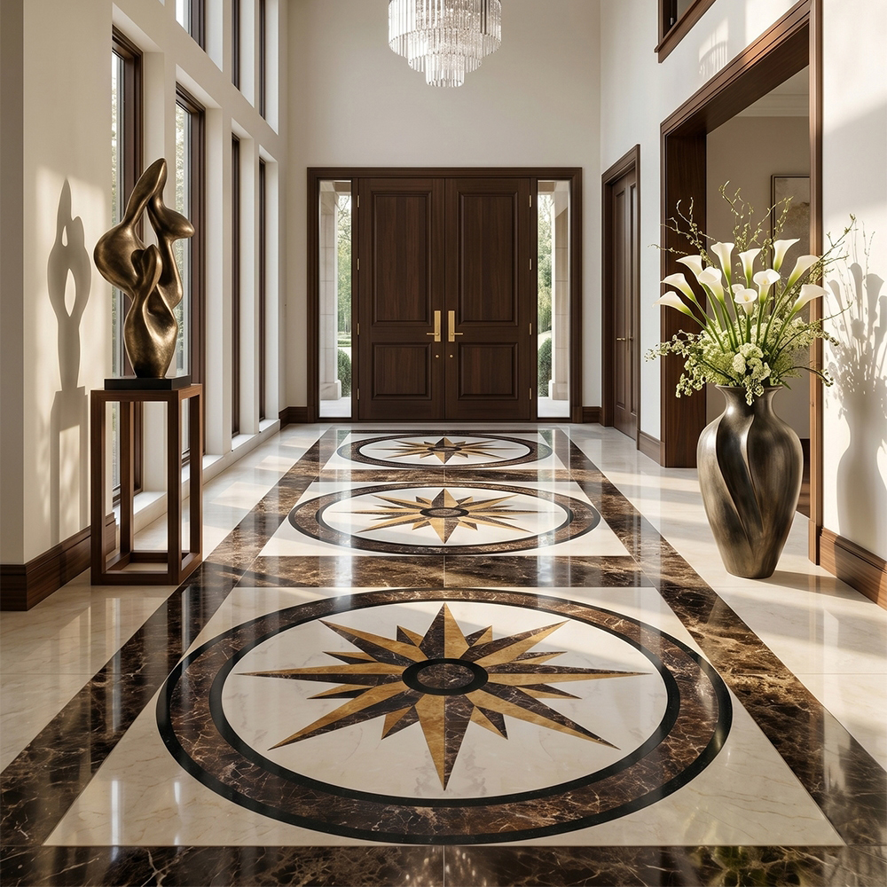 compass tile medallion in luxury home entryway