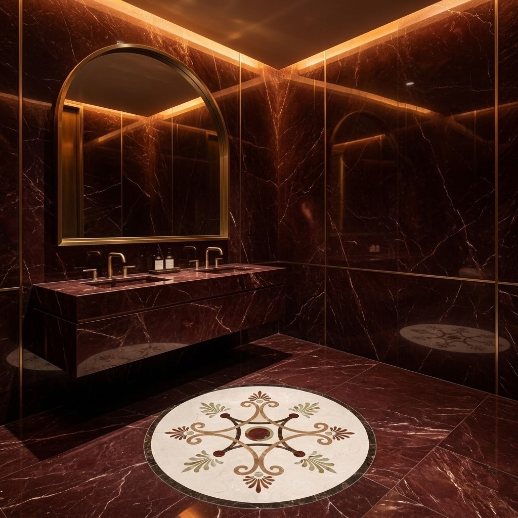 marble floor medallion installation for hotel bathrooms